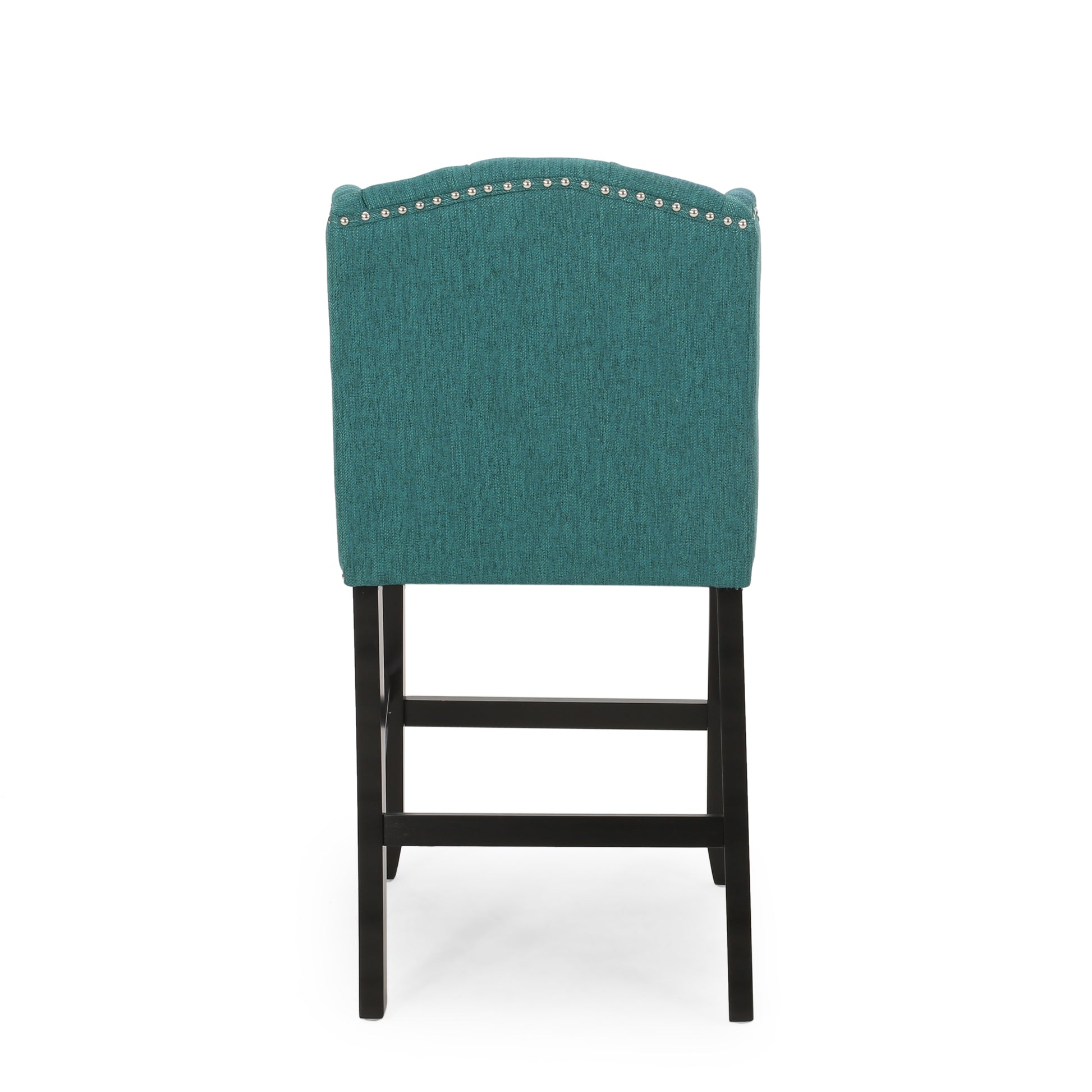 Vienna Contemporary Fabric Tufted Wingback 27 Inch Counter Stools, Set Of 2, Teal And Dark Brown Teal Fabric