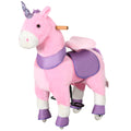 Qaba Ride On Real Walking Unicorn With Sparkly Horn, Soft Plush Ride On Rocking Horse Bearing 176Lbs, Imaginative Interactive Toy For Kids, Unicorn Gifts Pink Steel