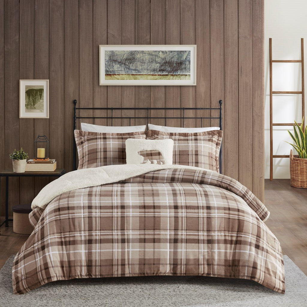 Plush To Sherpa Down Alternative Comforter Set Queen Multicolor Polyester