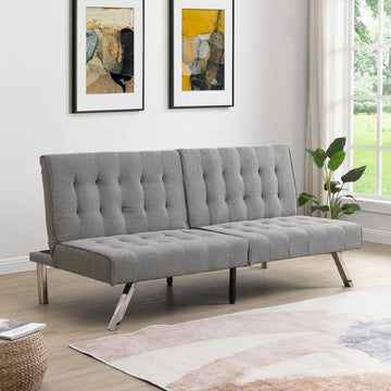 Wood Frame, Stainless Leg, Futon, Sofa Bed Grey Grey Fabric 2 Seat
