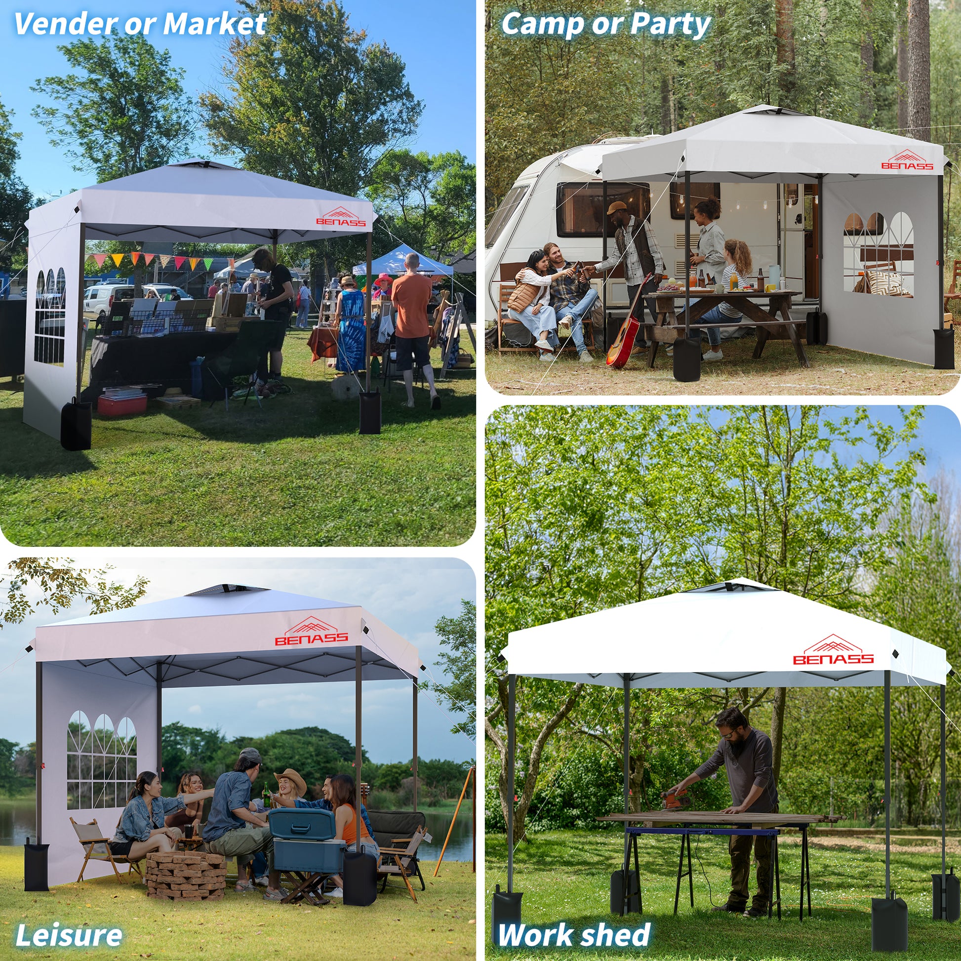 10X10 Pop Up Canopy With Sidewalls, Easy Up Canopy Tent, Heavy Duty Tents For Parties, One Person Set Up Event Tent, White White Steel