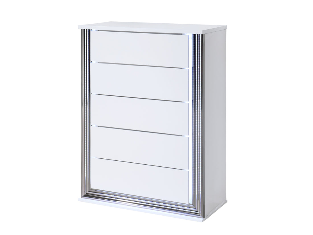 Moon Smooth White Chest With Led White Solid Wood Mdf