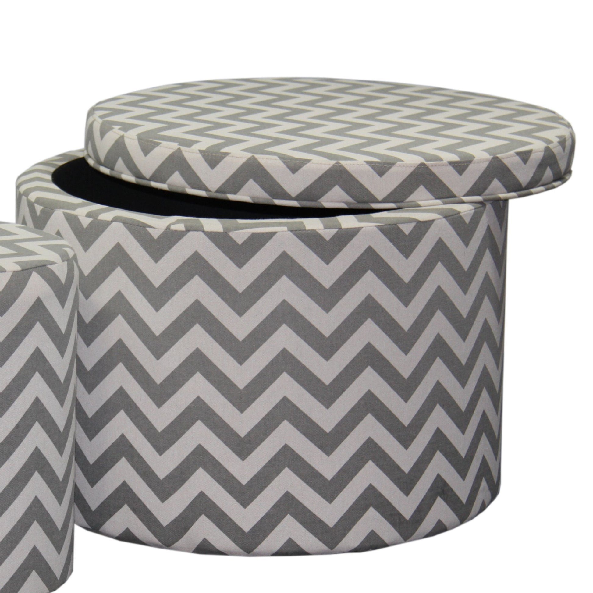 17.35" Tall Storage Ottoman With 1 Seating, Chevron Grey Wood