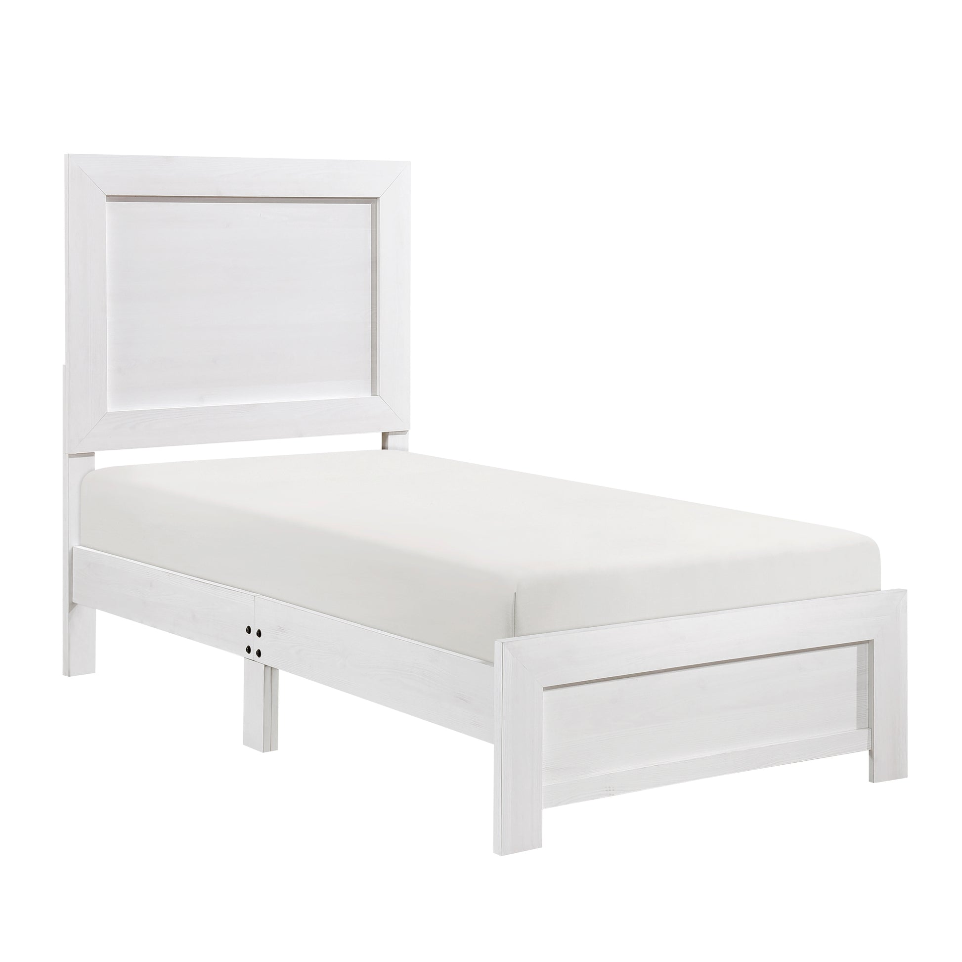 White Finish Twin Size Panel Bed Wooden Bedroom Furniture 1Pc, Bed In A Box Box Spring Required Twin White Bedroom Bed Frame Wood