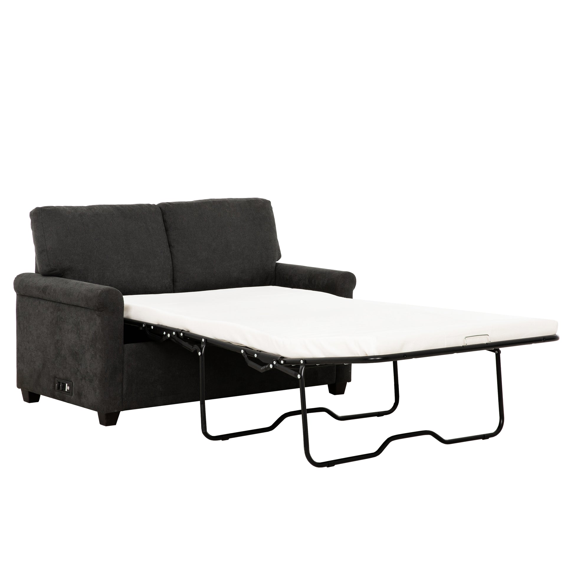 Convertible Twin Sleeper Sofa With Usb Ports, Modern Upholstered Sofa Bed, Living Room 2 Seater Sofa Loveseat, Dark Gray Dark Gray Polyester Wood Primary Living Space Medium Firm Cushion Back Heavy Duty Modern Rolled Arms Plywood Metal 2 Seat
