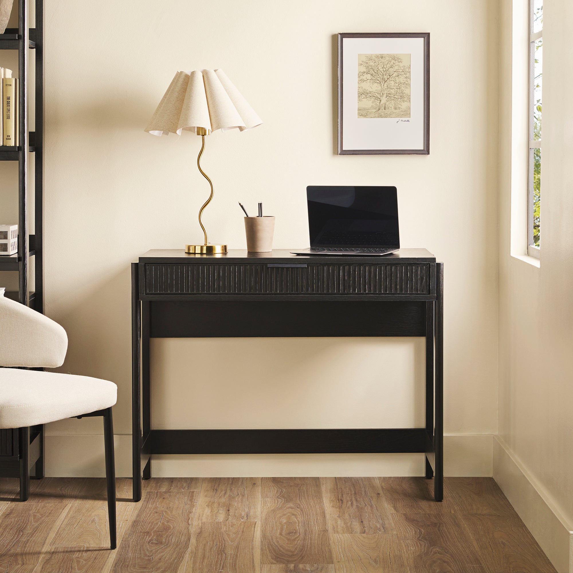 Transitional Reeded Writing Desk With Drawer Black Black Mdf Mdf