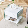 Bedside Table With Drawers. The Board Surface Is Mdf Sticker, And Both Sides Are Transparent Tempered Glass. The Design Is Simple And Elegant, With Excellent Storage Functions. White 1 Drawer Mdf Glass