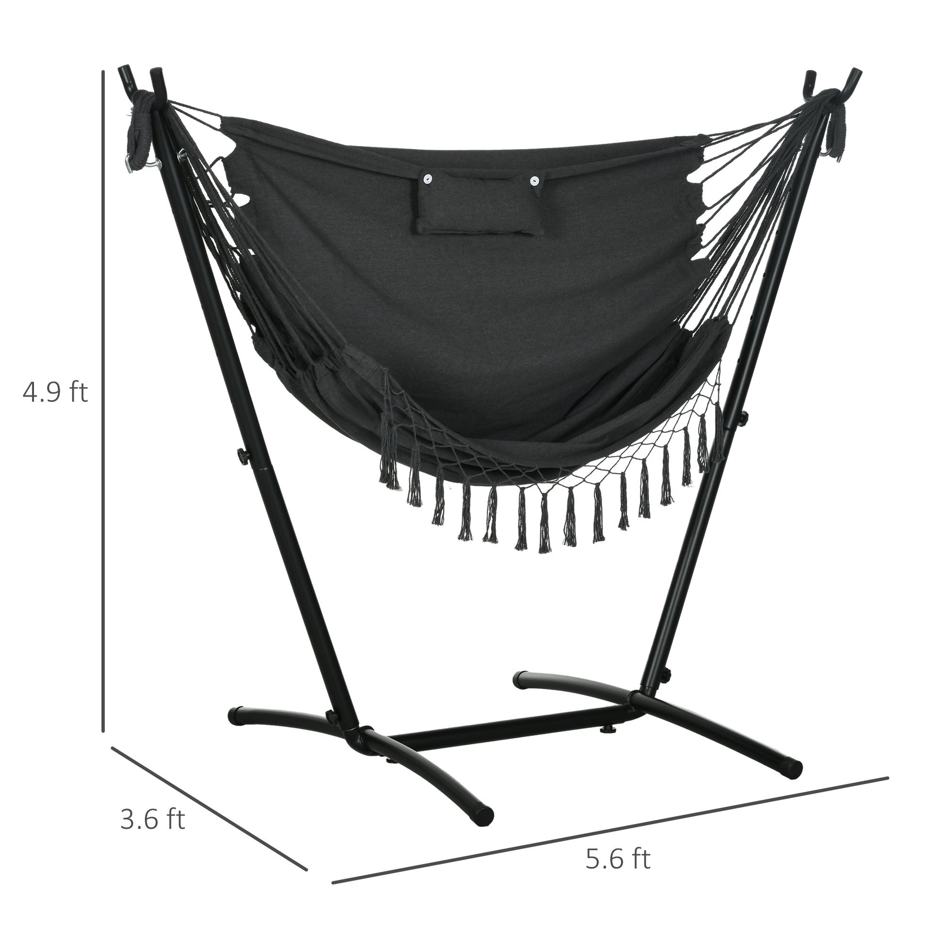 Outsunny Patio Hammock Chair With Stand, Outdoor Hammock Swing Hanging Lounge Chair With Side Pocket And Headrest, Dark Gray Gray Steel