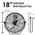 18 In. Black Industrial Wall Mount Fan 3 Speed Indoor Outdoorcommercial Ventilation Metal High Velocity Fan Black Metal