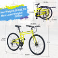 21 Speed Folding Hybrid Bike Disc Brake 700C Road Bike For Men Women'S City Bicycle Cycling Yellow Garden & Outdoor Aluminium