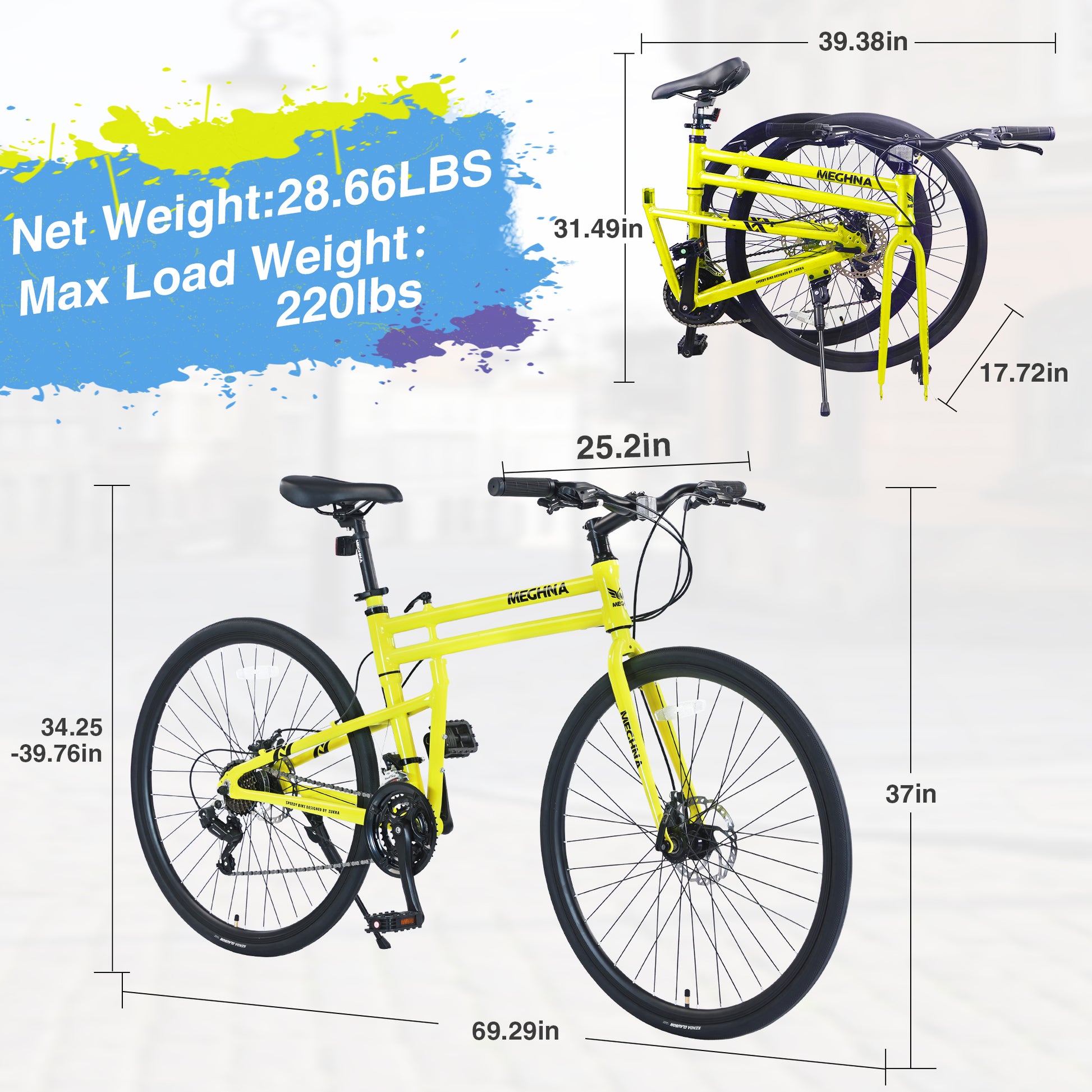 21 Speed Folding Hybrid Bike Disc Brake 700C Road Bike For Men Women'S City Bicycle Cycling Yellow Garden & Outdoor Aluminium