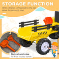 Aosom Kids Ride On Farm Tractor, Manual Pedal Ride On Car With Back Storage Trailer, Shovel & Rake, Horn For Age 3 Years Old, Yellow Yellow Iron Plastic