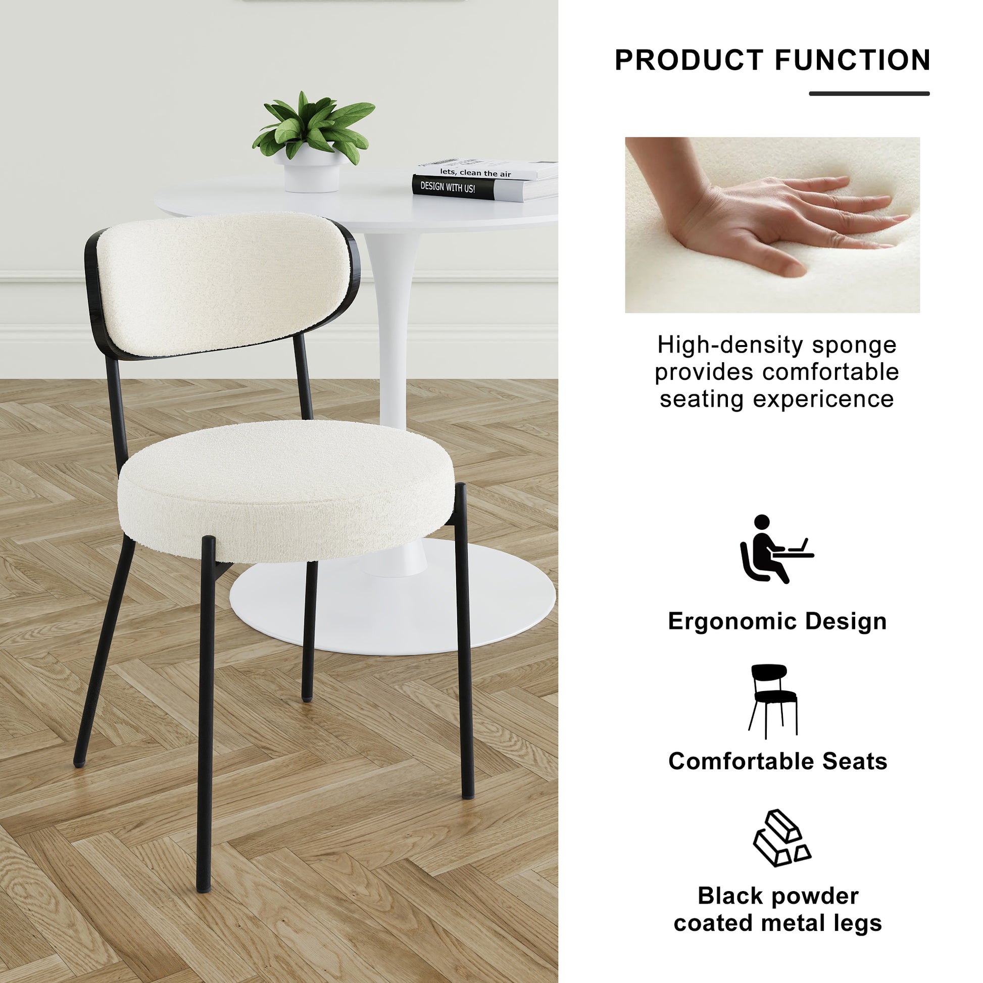 Modern Grey Simple Teddy Velvet Dining Chair Upholstered Chair Family Bedroom Stool Back Dressing, Black Round Table Set,Bentwood Covered With Ash Veneer Chair Back,Chair Black Metal Legs Set Of 3 Black Mdf