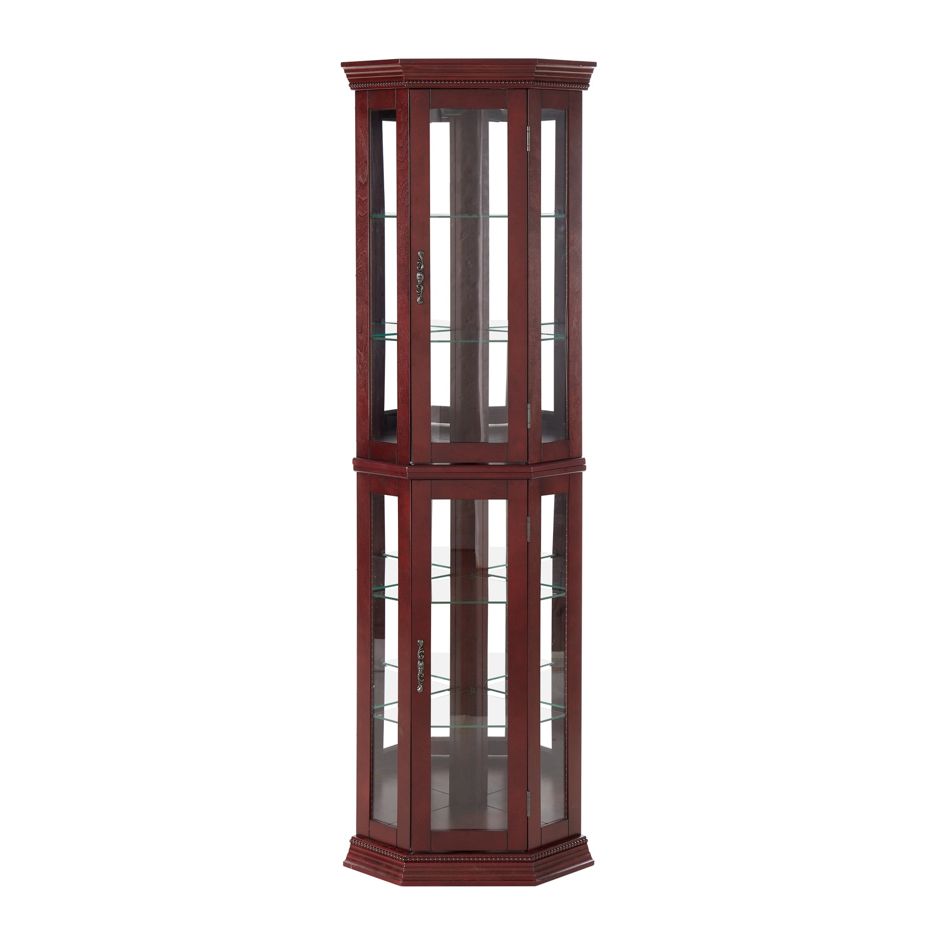 Corner Curio Cabinet With Lights, Adjustable Tempered Glass Shelves, Mirrored Back, Display Cabinet,Cherry E26 Light Bulb Not Included Cherry Mdf