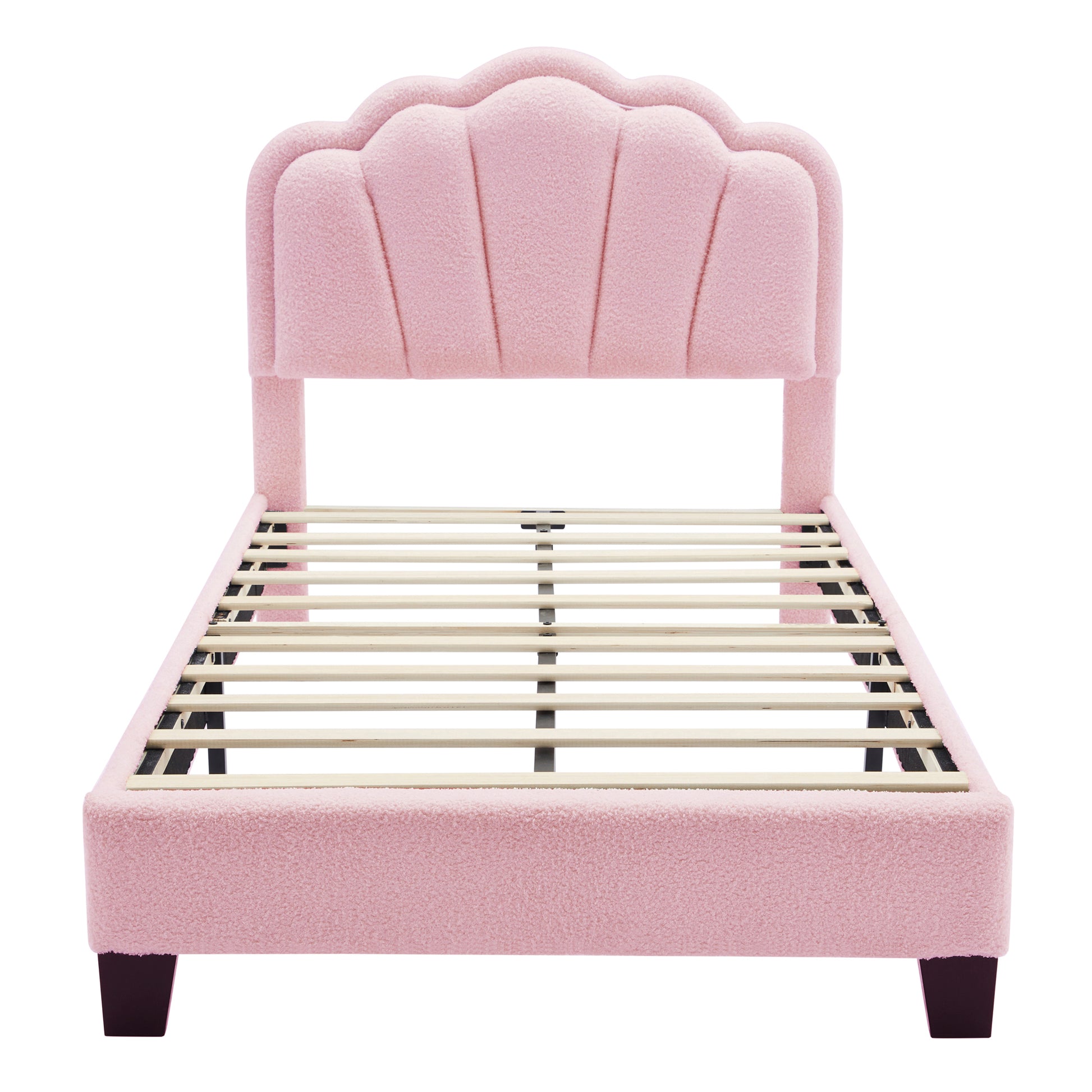 2 Pieces Bedroom Sets Twin Size Flower Shaped Upholstered Led Platform Bed With Storage Ottoman Sherpa Fabric, Pink Twin Pink 2 Piece Set Wood