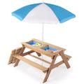 3 In 1 Kids Outdoor Wooden Picnic Table With Umbrella, Convertible Sand & Wate, Gray Astm & Cpsia Certification No Natural Wood Solid Wood