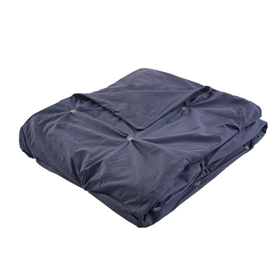 3 Piece Elastic Embroidered Cotton Duvet Cover Set Queen Dark Navy Cotton