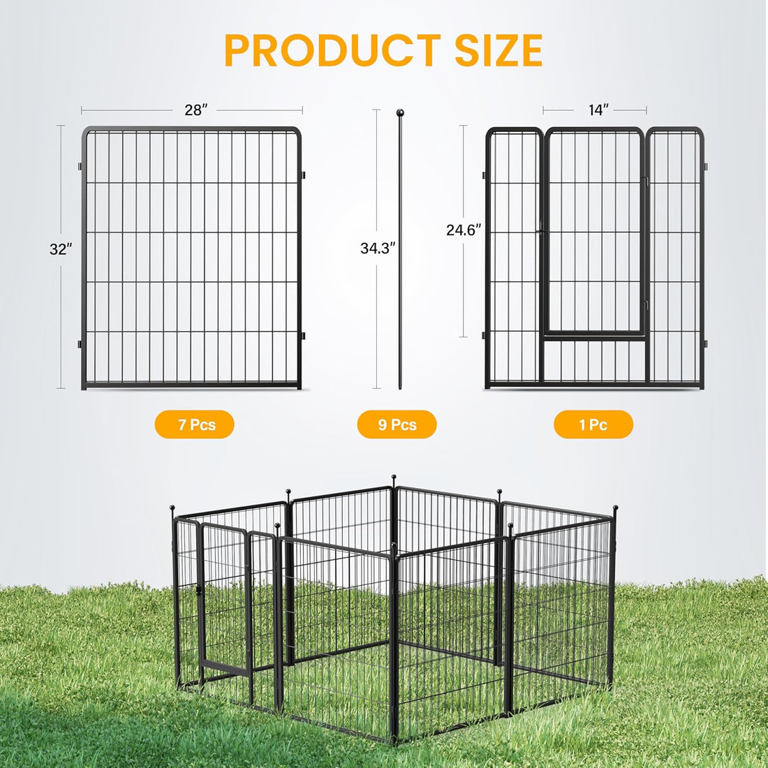 Dog Playpen 32 Inch 8 Panles, Ideal Dog Fence For Small Medium Dogs Indoor & Outdoor Bliss, Perfect Dog Pen For Camping, Yard, Rv, Garden Fence, Black Black Metal