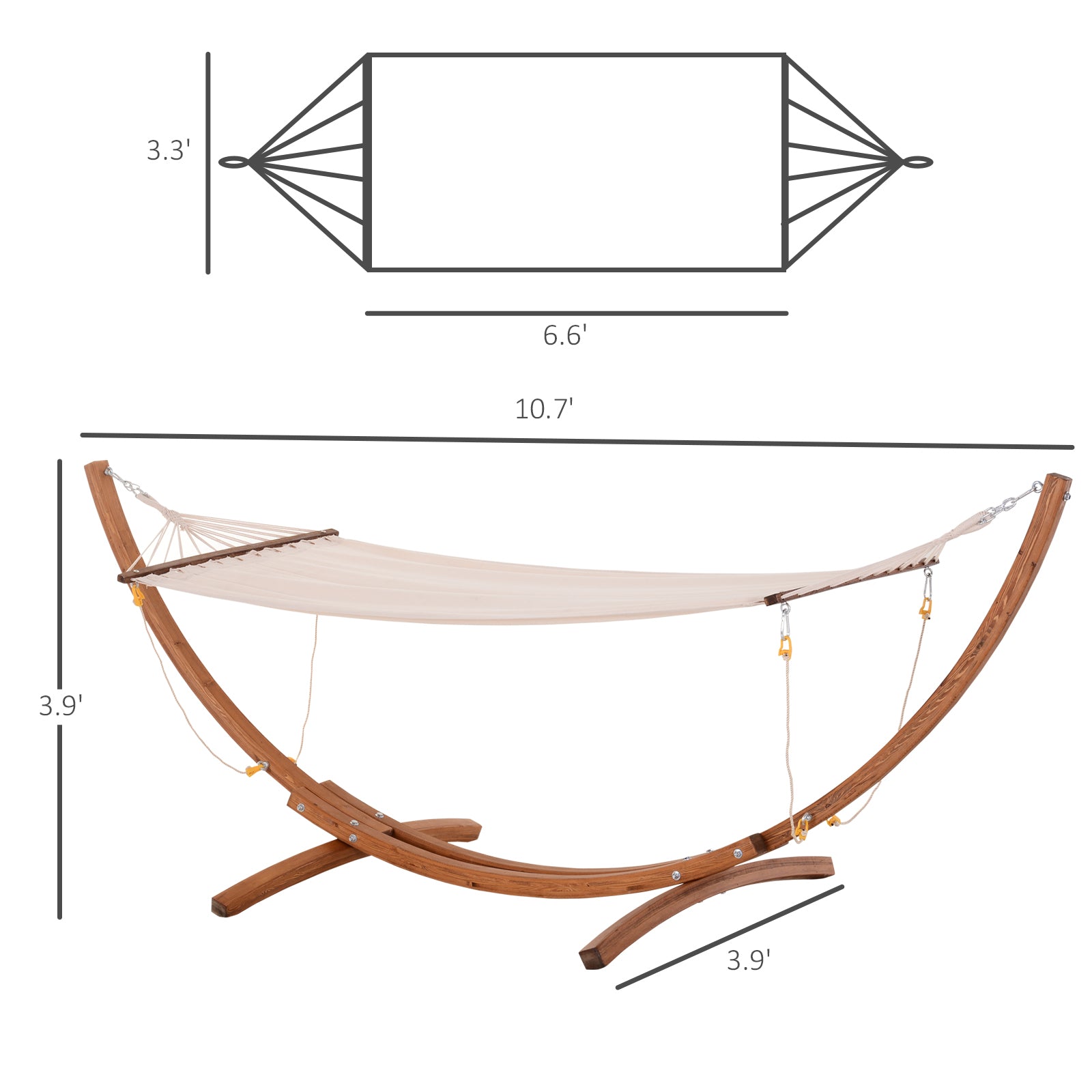 Outsunny 10' Wood Outdoor Hammock, Hammock With Stand Rainbow Bed, Heavy Duty Roman Arc Hammock For Single Person For Patio Backyard Balcony Porch, White White Wood