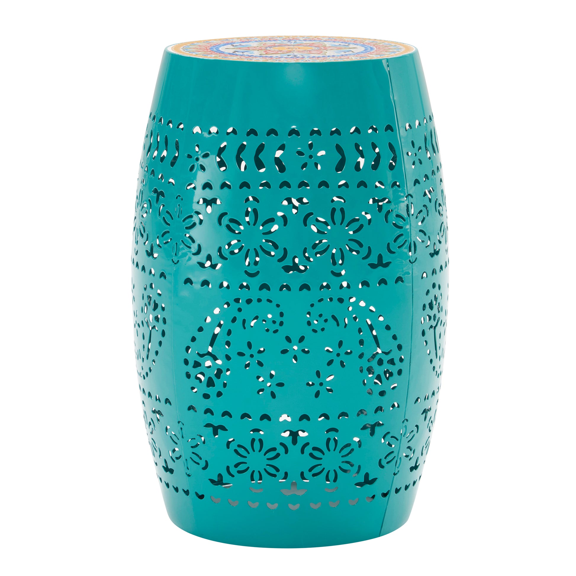Ruby 12" Side Table Teal Teal Ceramic Tile Iron