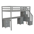 Twin Size Loft Bed Frame With Built In Desk And Double Storage Drawers,Gray Twin Gray Solid Wood Mdf