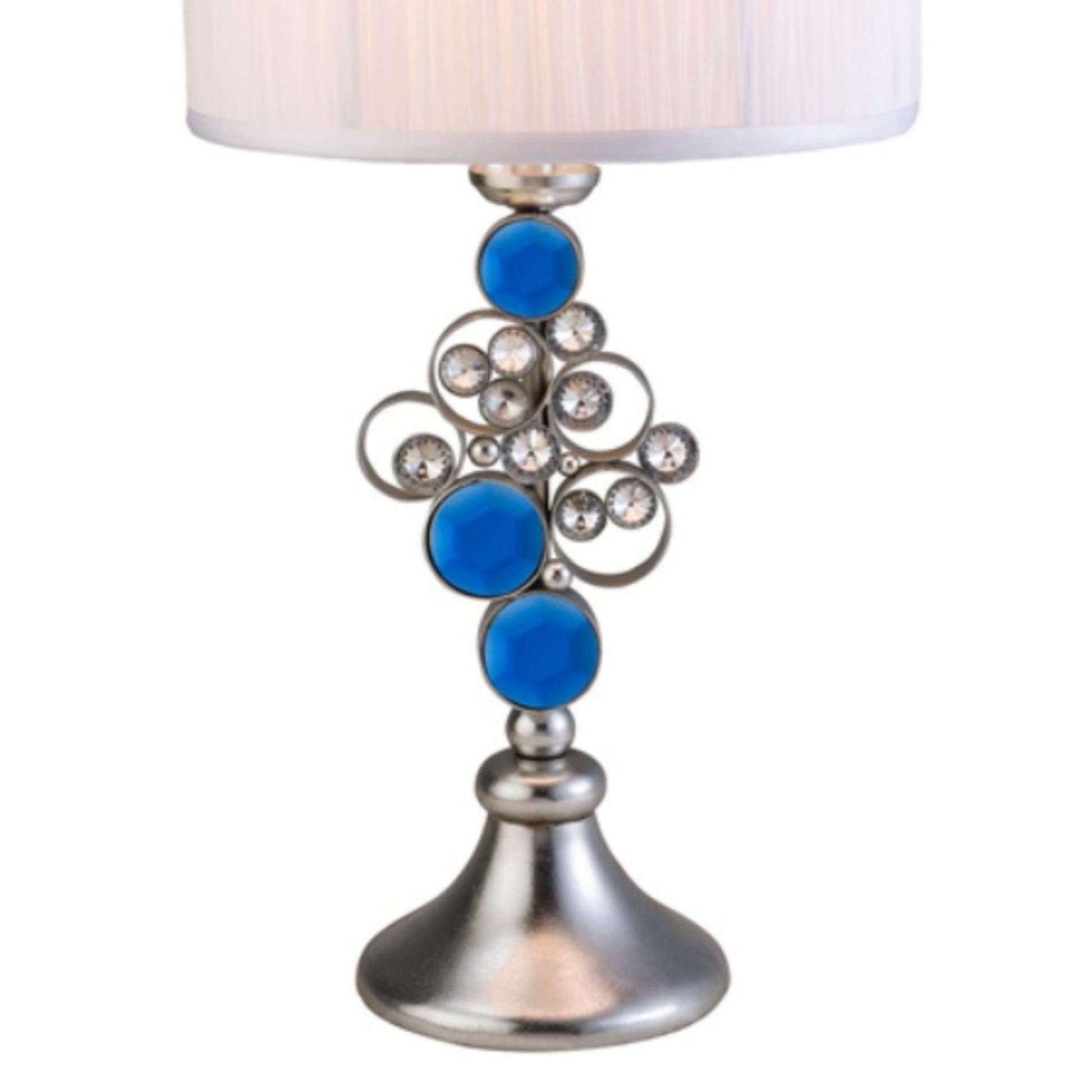 28" Tall Polyresin Table Lamp "Just Dazzle" With Silver Finish, White Shade Silver Metal