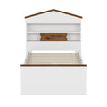 Twin Size House Shaped Wooden Bed With Storage Shelf On The Headboard, Built In Two Storage Drawers, Brown Brown White Wood