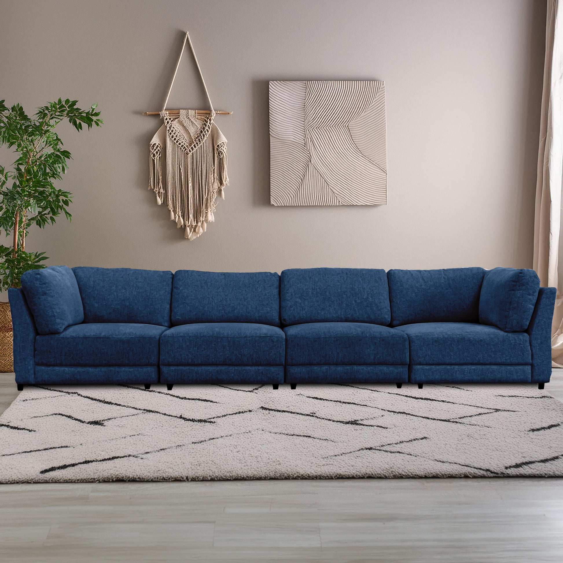 Summit Navy Modular Sectional 4 Seat Configuration Navy Wood Polyester 4 Seat