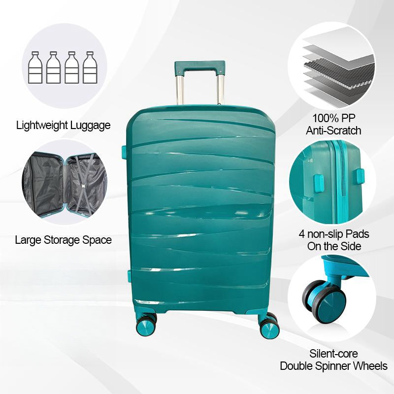 Hard Shell Luggage, 3 Piece Set, With Tsa Lock, 20 Inches 24 Inches 28 Inches Antique Green Polypropylene