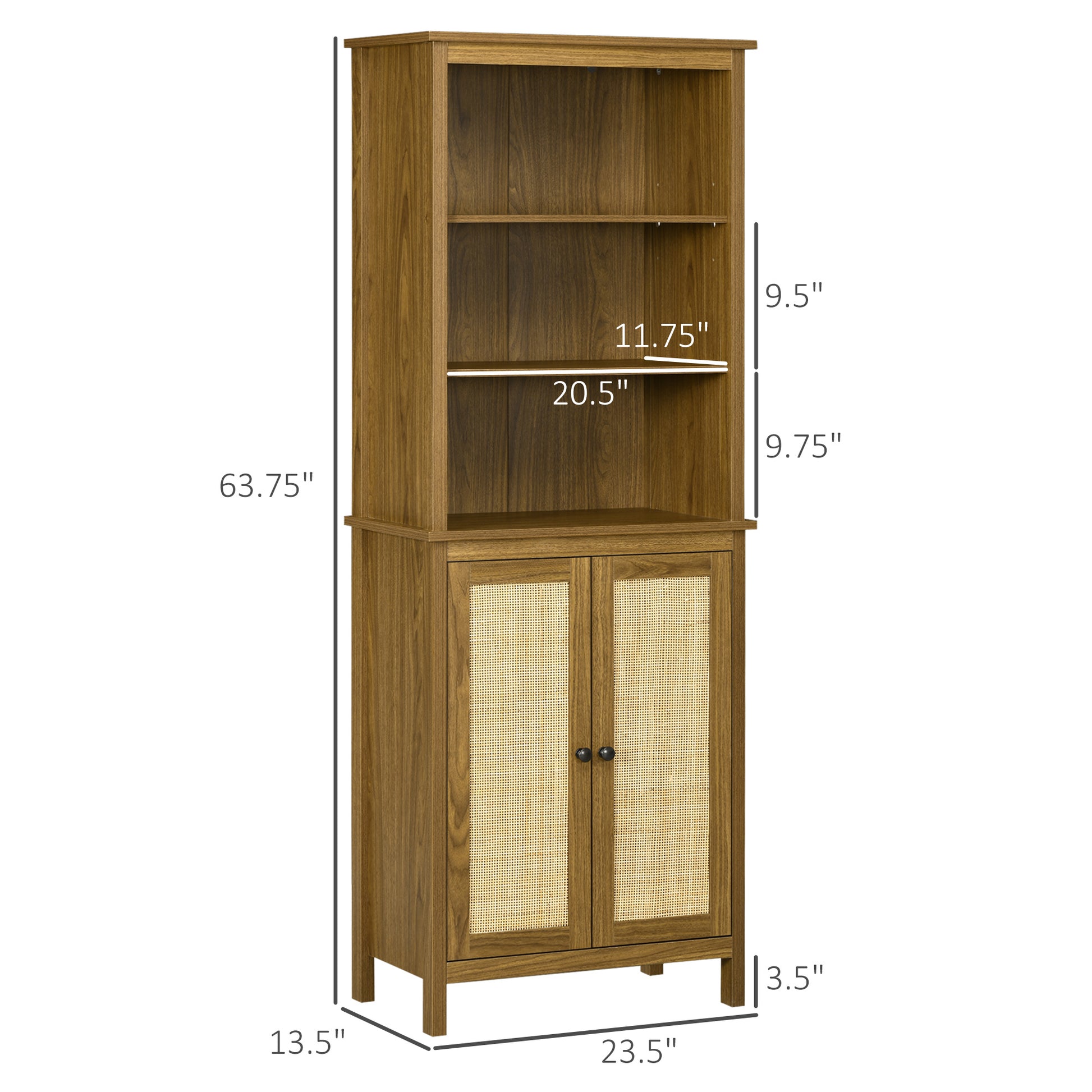 Homcom Bookcase With Cabinet And Open Shelves, Tall Bookshelf, Walnut Walnut Brown Particle Board