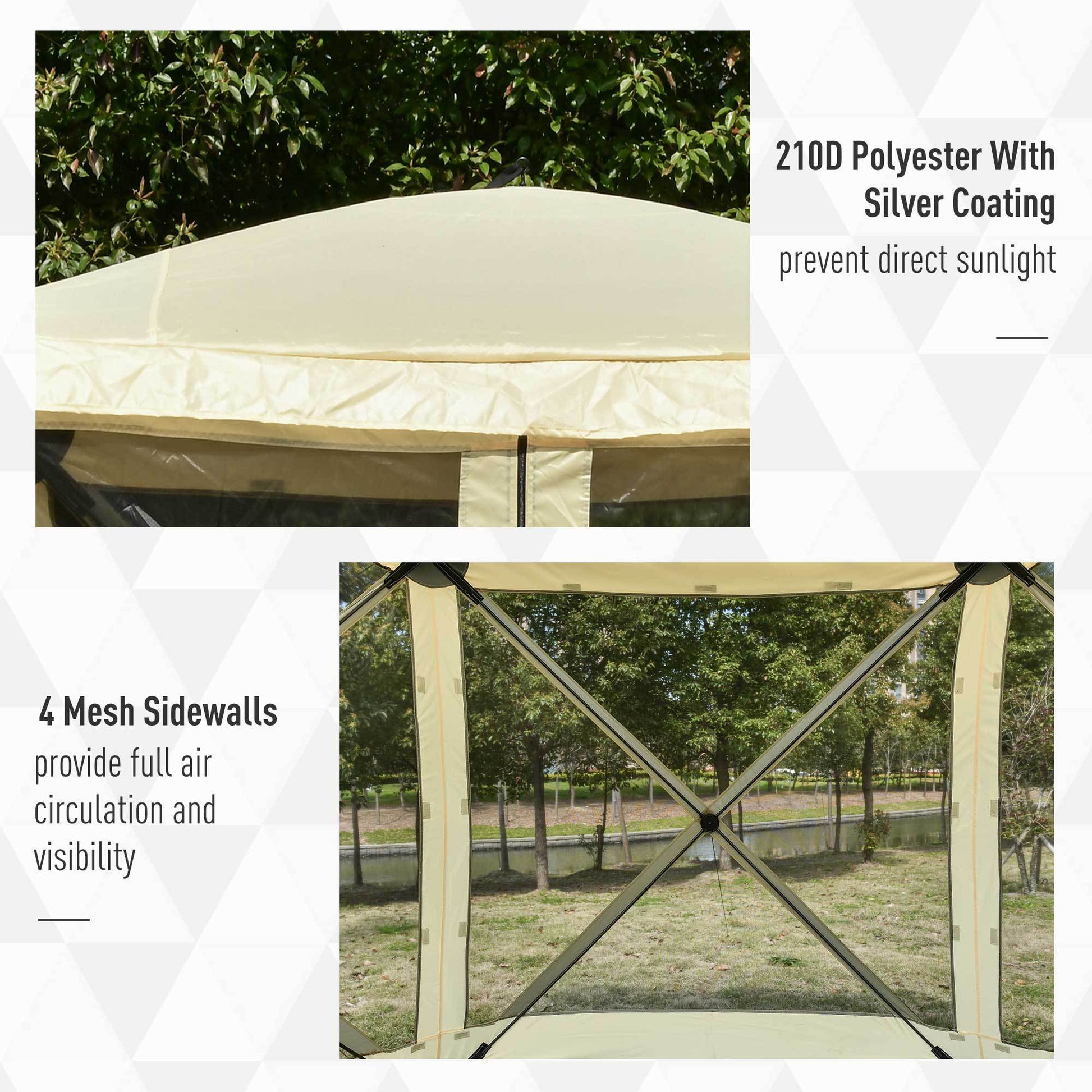 Outsunny Pop Up Camping Canopy Gazebo Screen Shelter Tent With Single Person Easy Set Up, Ventilating Mesh, Portable Carry Bag For Outdoor Camping Party Event, 7X7Ft, Beige Beige Polyester