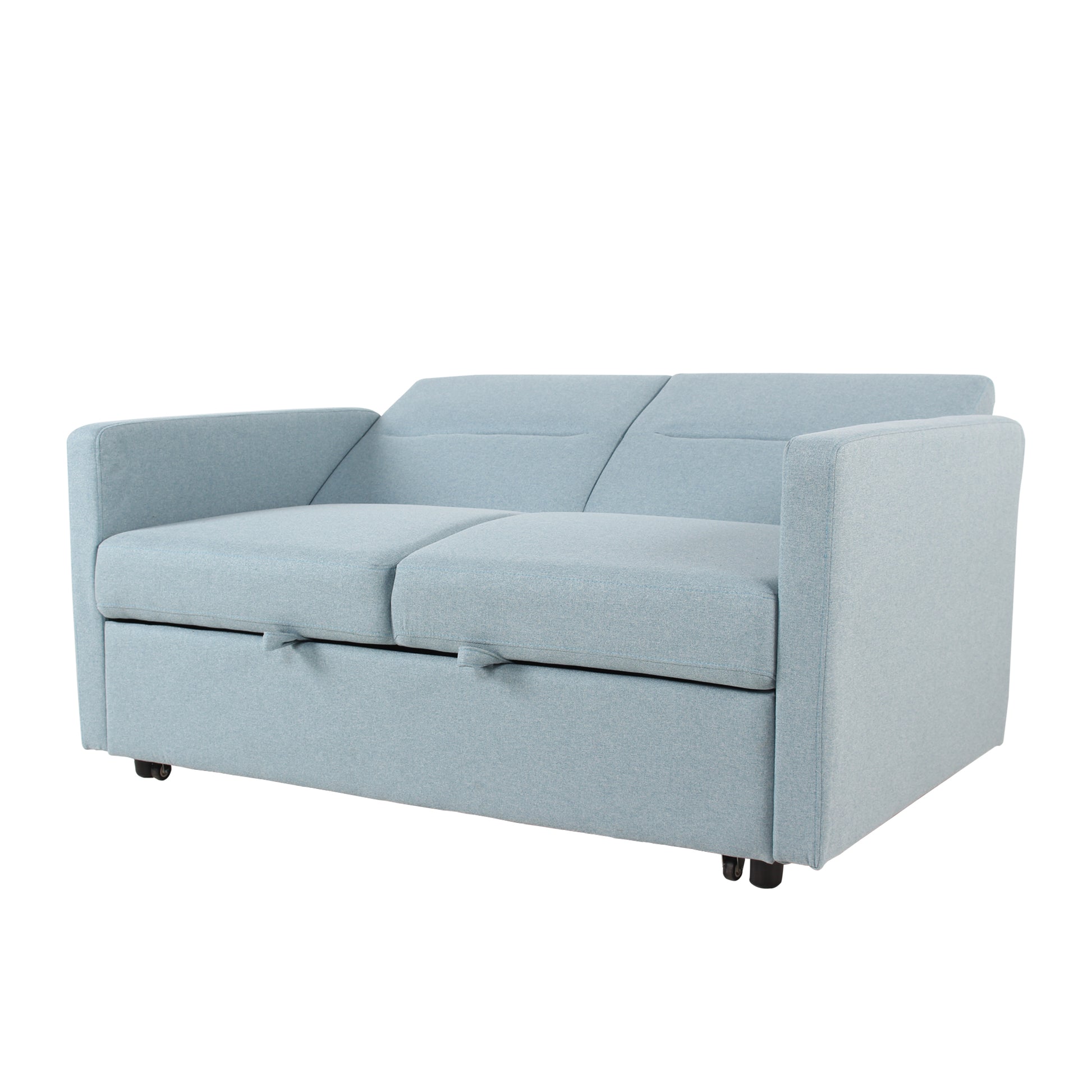 Loveseat Sleeper Pull Out Couch 3 In 1 Sofa Bed Adjustable Backrest Light Blue Wood Fabric