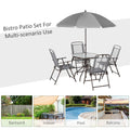 Outsunny 6 Piece Patio Dining Set For 4 With Umbrella, Outdoor Table And Chairs With 4 Folding Dining Chairs & Round Glass Table For Garden, Backyard And Poolside, Gray Gray Steel