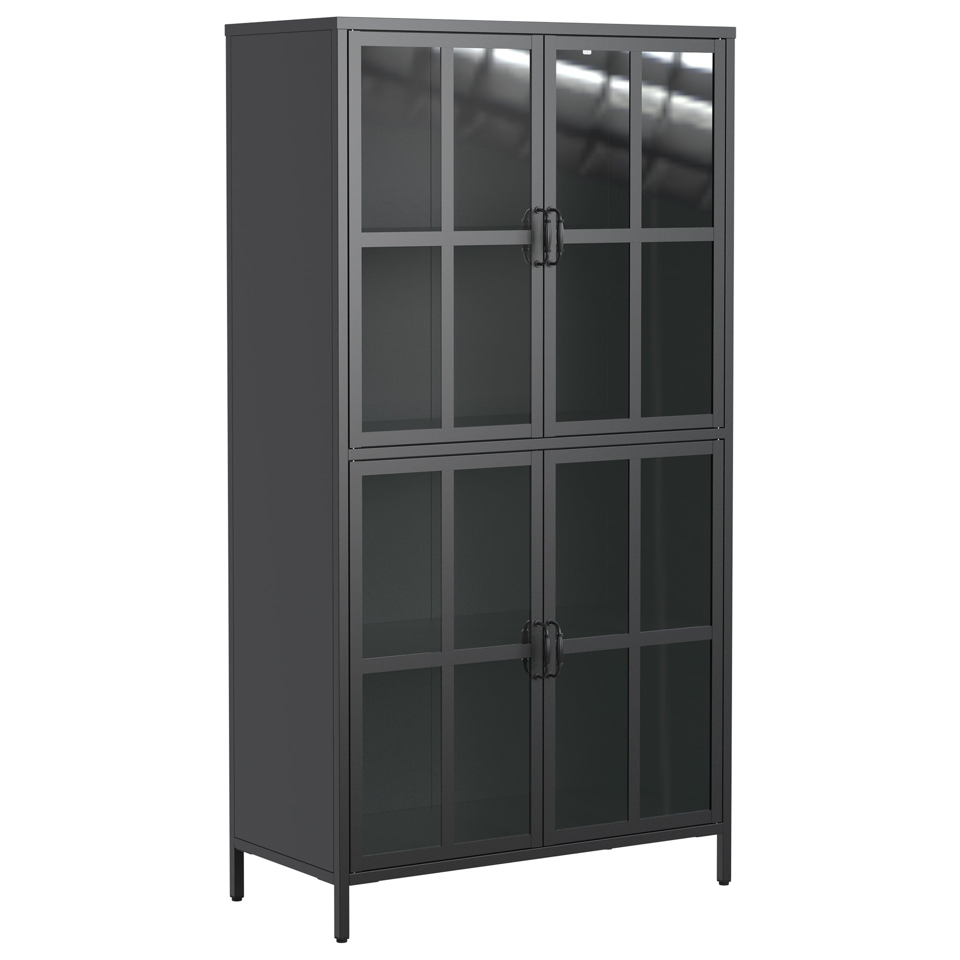 Premium Black Metal Storage Cabinet With Tempered Glass Doors, Adjustable Shelves, Anti Tipping Device, Magnetic Silent Closure, And Adjustable Feet For Home And Office Use Accent Chests 3 4 Spaces Antique Black Primary Living Space Glass Doors Modern