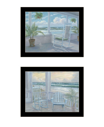 "Coastal Porch Relaxing" Framed Wall Art For Living Room, Wall Art Print For Home Decor, Bedroom Wall Art By Georgia Janisse Multicolor Wood Paper