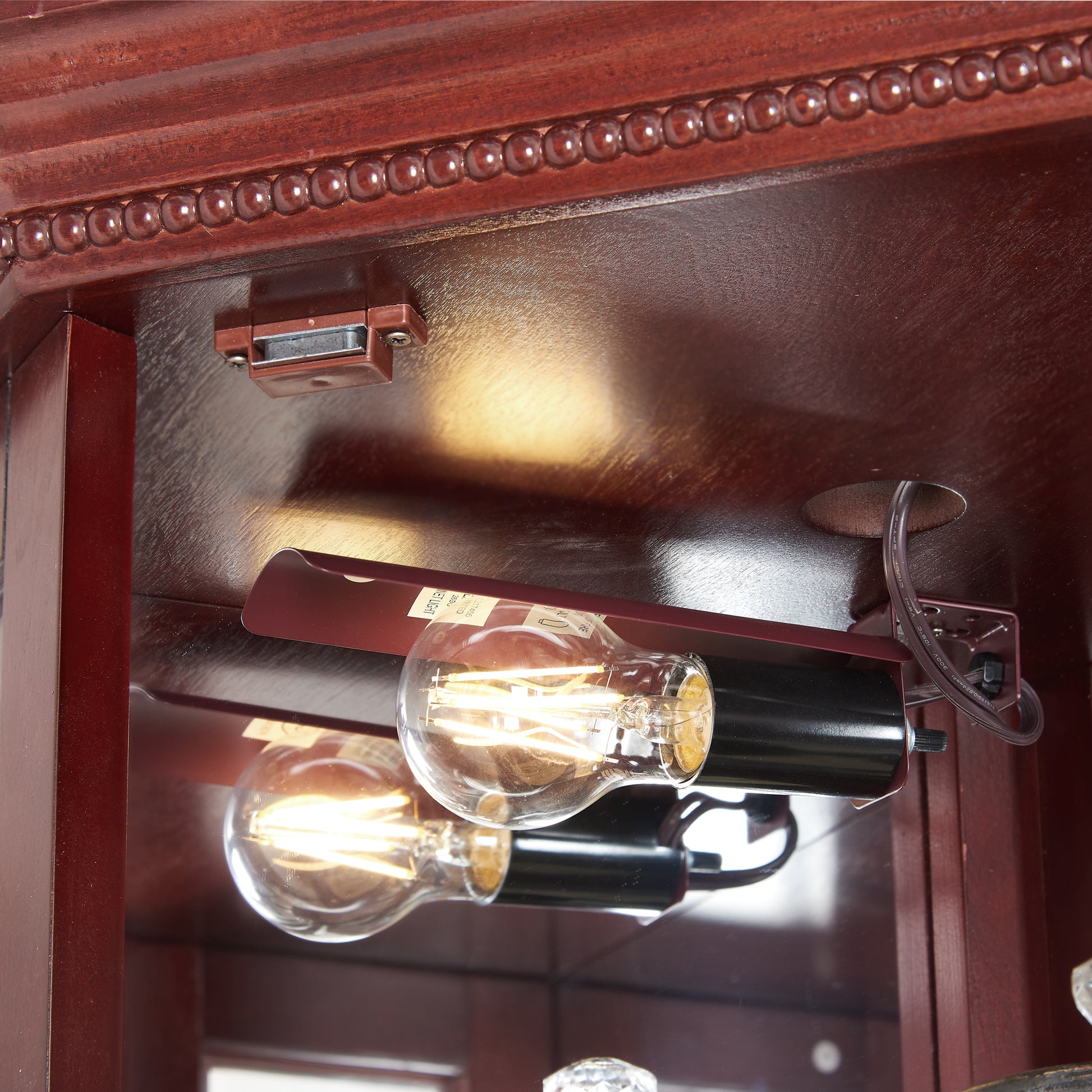 Corner Curio Cabinet With Lights, Adjustable Tempered Glass Shelves, Mirrored Back, Display Cabinet,Cherry E26 Light Bulb Not Included Cherry Mdf