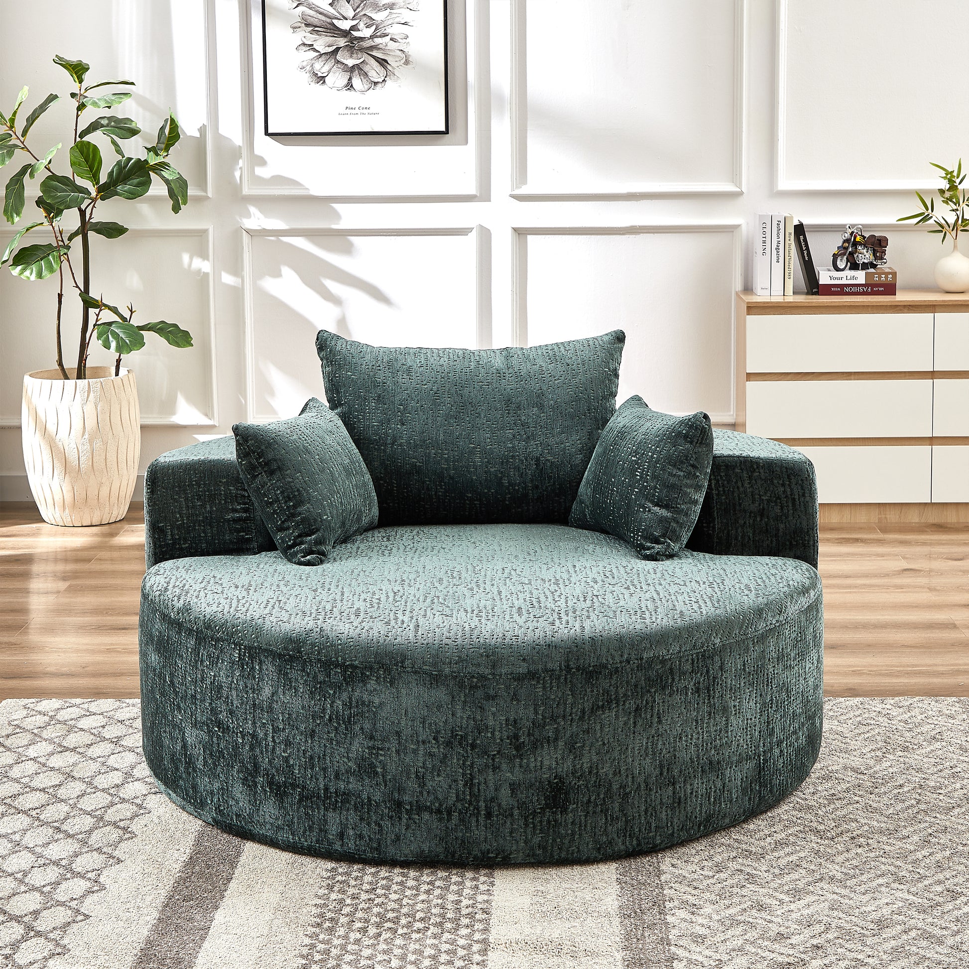 55''L Chenille Sponge Single Sofa,No Assembly Required,Fluffy Modern Sleeper Chair For Living Room, Bedroom, Lounge And Projection Room Not A Swivel Chair. Green Foam Chenille 1 Seat