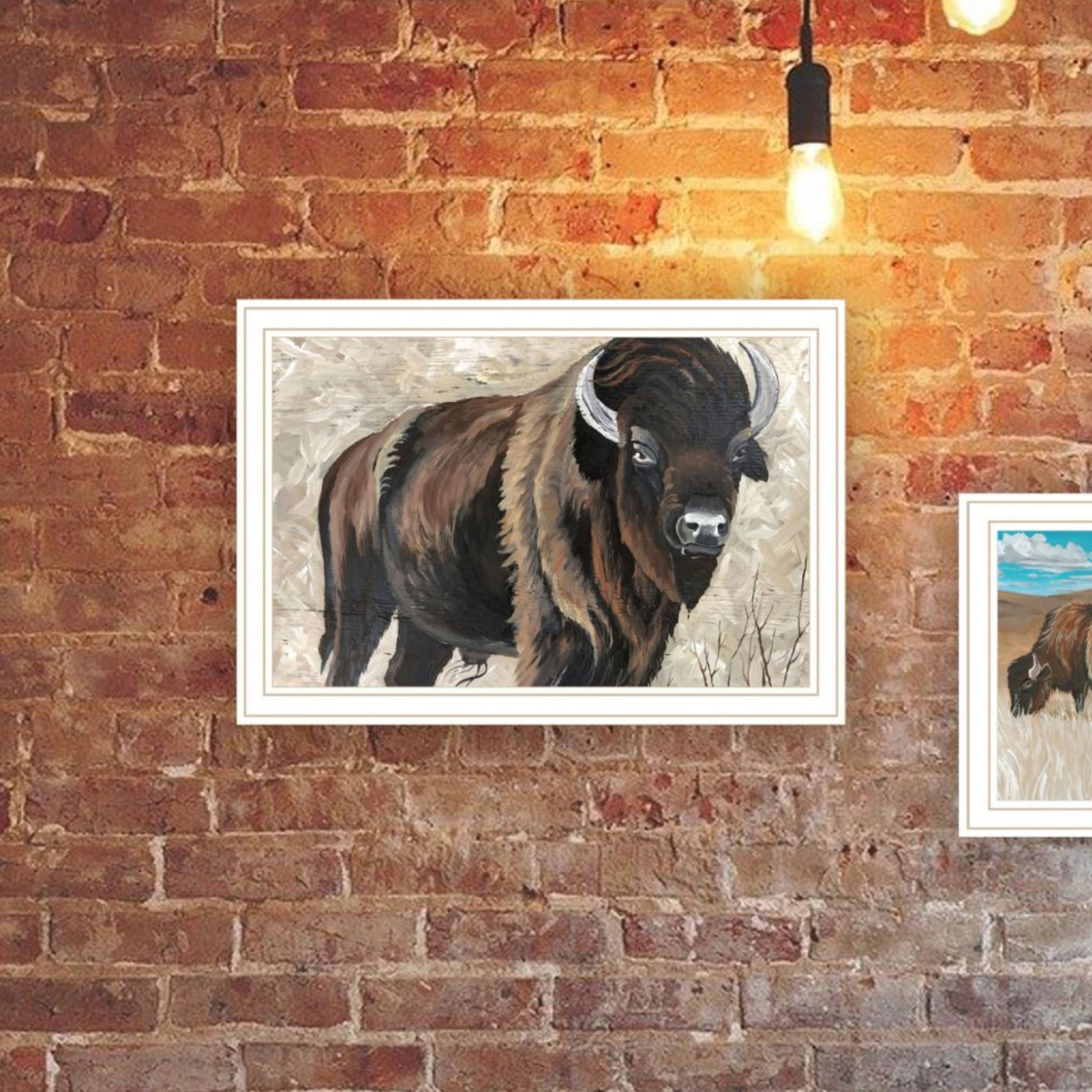 "The Boss Of The Bison Herd" Framed Wall Art For Living Room, Wall Art Print For Home Decor, Bedroom Wall Art By Cindy Jacobs Multicolor Wood Paper