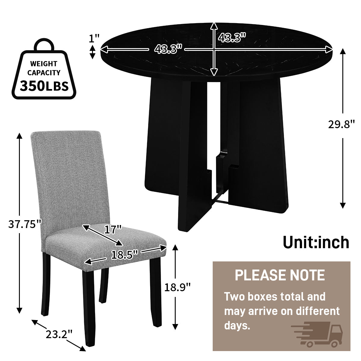 5 Piece Round Dining Table Set, 43 Inch Modern Dining Table And 4 Upholstered Chairs For Dining Room, Kitchen Room, Living Room, Easy Assembly Upholstered Chair Grey Black Dining Room American Design,Farmhouse,Mid Century Modern,Modern Round Round Fabric