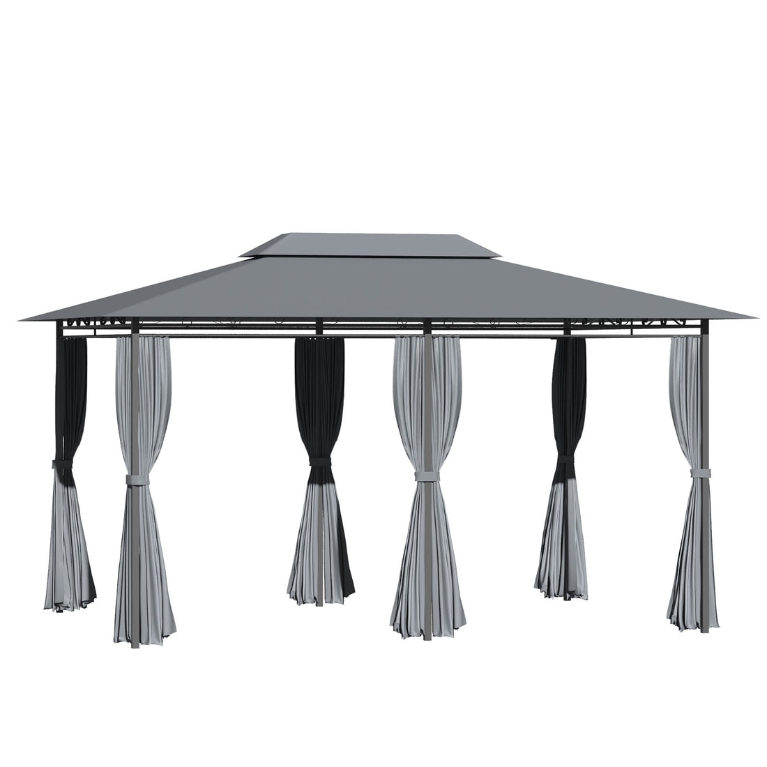 Outsunny 10' X 13' Patio Gazebo, Outdoor Gazebo Canopy Shelter With Curtains, Vented Roof, Steel Frame For Garden, Lawn, Backyard And Deck, Sage Gray Black Steel