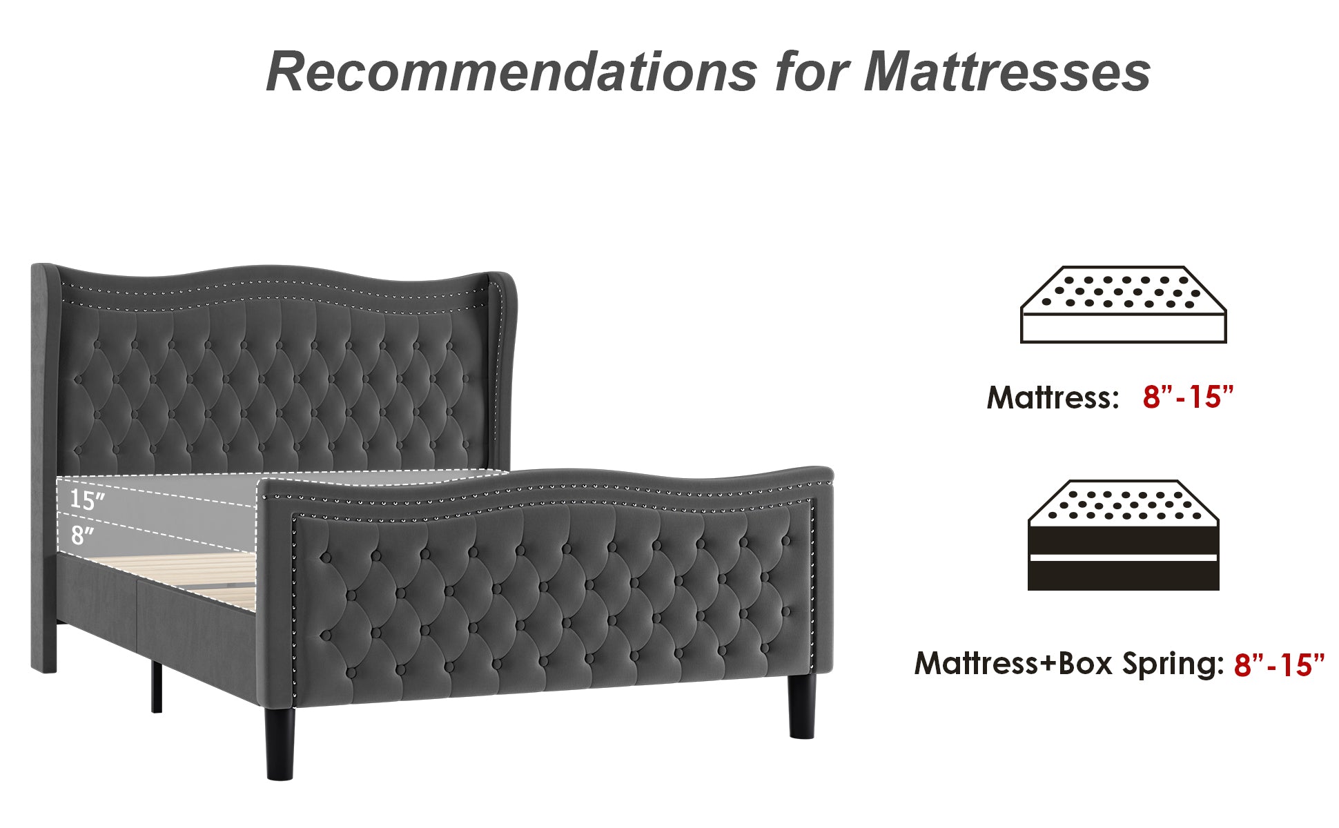 Lift Up Velvet Gray King Size Bed Box Spring Not Required King Gray Wood Light Brown Bedroom American Design Poplar Slat Beds Foam Velvet Upholstered