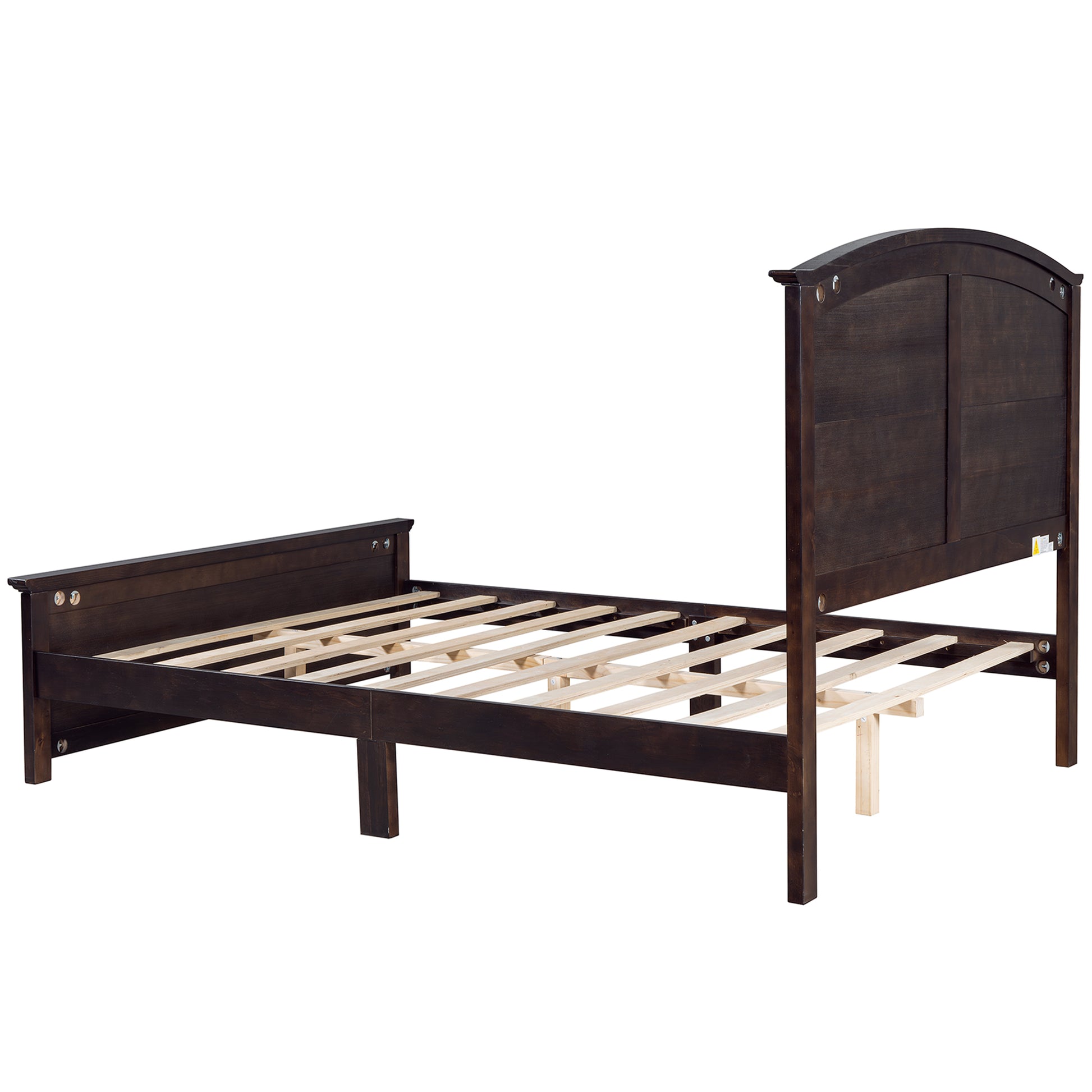 Farmhouse Wooden Platform Queen Size Bed With Curl Design Headboard And Footboard For Teenager, Espresso Queen Espresso Pine