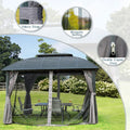 Outdoor Gazebo 10'X12', Permanent Hardtop Gazebo With Aluminum Frame For Patios Deck Backyard, Galvanized Steel Double Roof, Curtains And Netting For Lawns, Garden, Poolside Black Metal