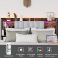 Queen Size Bed Frame With 2 Storage Drawers And Led Lights Headboard, Upholstered King Bed Frame With Charging Station, No Box Spring Needed, Easy Assembly Box Spring Not Required Queen Dark Brown Metal Bedroom Modern Bed Frame Velvet Mdf Metal