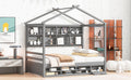 Full House Bed With Roof Frame, Bedside Shelves, Under Bed Storage Unit,Grey Full Grey American Design Pine