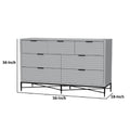 Rexi 56 Inch 7 Drawer Dresser, Honeycomb, Mahogany Wood, Light Gray, Black Black Gray Wood