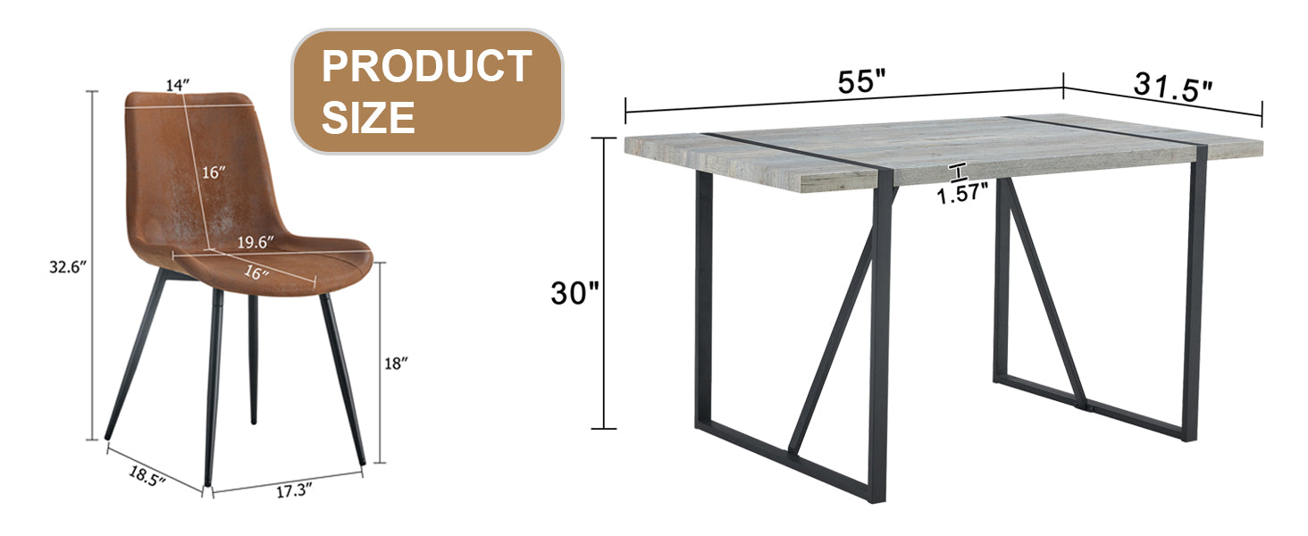 Table And Chair Set. Modern Minimalist Grey Marble Textured Mdf Dining Table With Metal Frame. Paired With 6 Chairs With Soft Suede Cushions And Black Metal Legs. Brown Seats 6 Mdf Metal