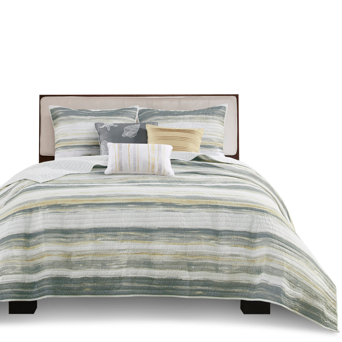 6 Piece Printed Quilt Set With Throw Pillows Yellow Full Queen Full Yellow Cotton