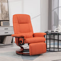 Homcom Faux Leather Manual Recliner, Adjustable Swivel Lounge Chair With Footrest, Armrest And Wrapped Wood Base For Living Room, Orange Orange Wood