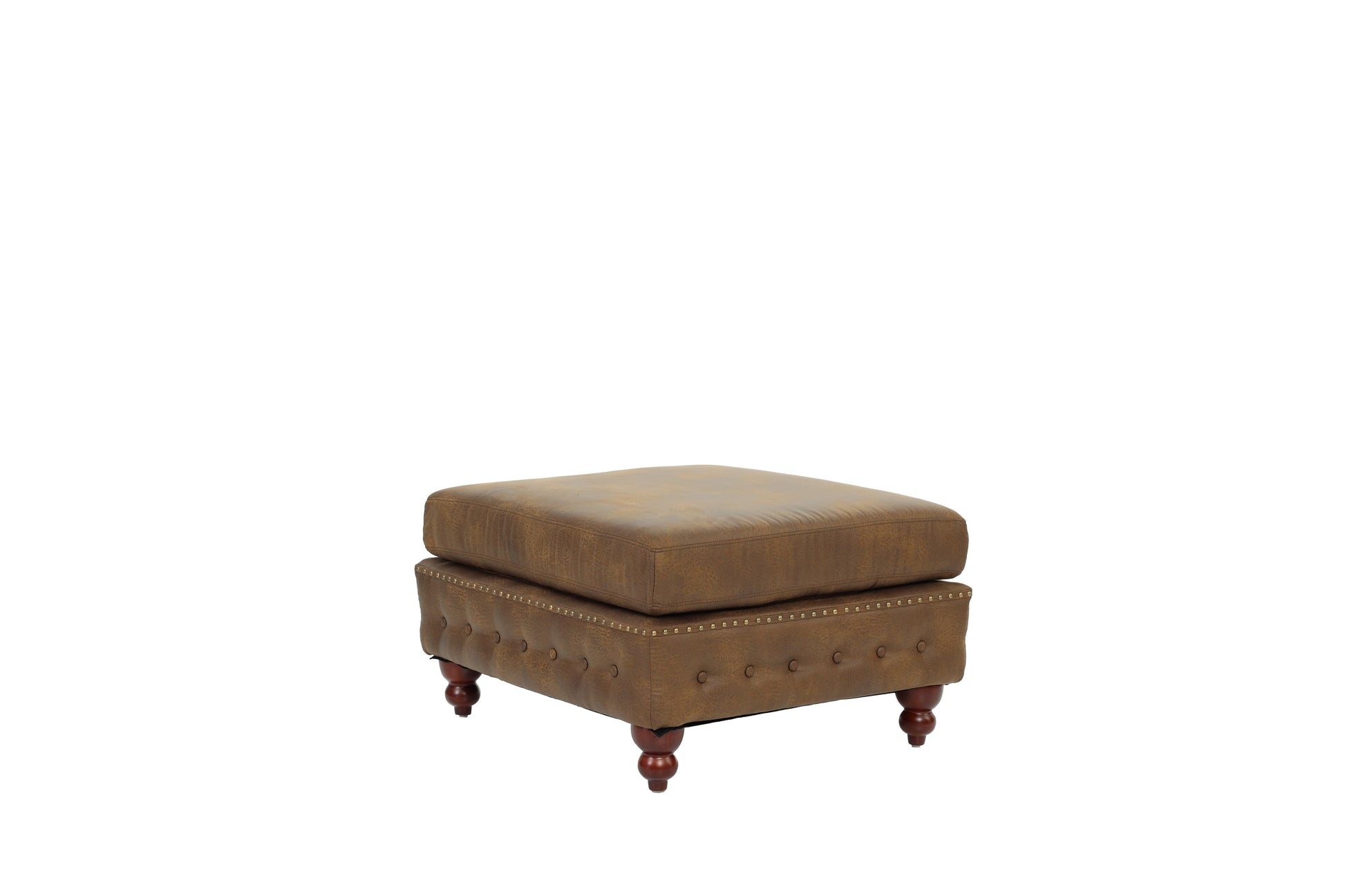 1Pc Cocktail Ottoman Dark Coffee Tufted Wooden Legs Living Room Furniture Dark Coffee Faux Leather Wood Primary Living Space Solid Contemporary,Luxury,Traditional Rubberwood Rectangle Nailhead Trim